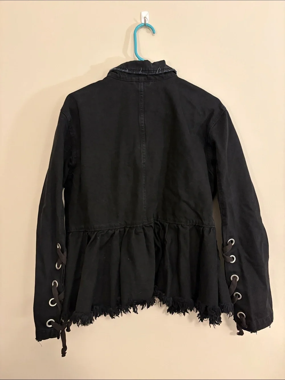 Free People Black Distressed Peplum Jean Jacket - Picture 5 of 5
